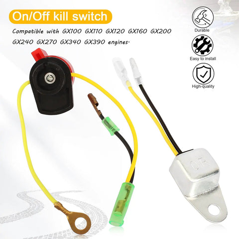 Low Oil Alarm Sensor With On Off Engine Kill Switch For GX160 GX200 GX240 GX270 GX340 GX390 5.5HP To 13HP Motors Replacement Part Easy Install Durable Safety Shutoff For Lawn Mowers Generators Water Pumps