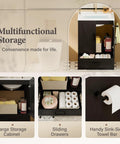 24 Inch Bathroom Vanity With Sink In Pure Black features large storage cabinet and sliding drawers for organized bathroom essentials.
