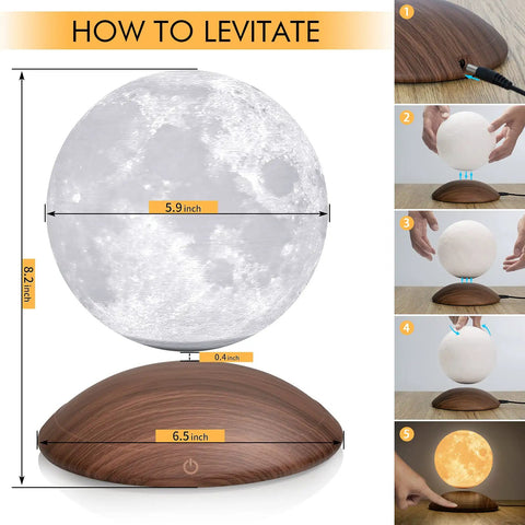 Magnetic Levitating Moon Lamp Floating Moon Light Spinning Night Light With Arc Base Remote Timing Three Color Modes Dope 5.9 Inch Gift For Kids Friends Home Decor Gift Idea
