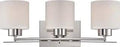 Slick Three Light Vanity Bar In Polished Nickel Parallel Collection 100W Max A19 Damp Location Etched Opal Glass Bathroom Fixture