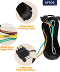 Super Long 26 Foot 4-Way Flat Trailer Wiring Harness With Pure Copper And Nylon Sleeve For Boat Rv Utility Trailers Up To Over Eighty Inches Wide, black mesh