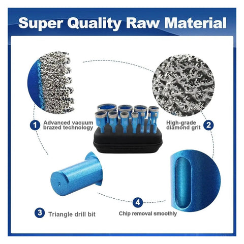 11 Pc Diamond Core Hole Saw Set 6 To 65mm For Tile Marble And Granite Drilling With Balanced Rotation Compact Kit Professional Grade Tools, 11-piece blue diamond hole saw kit in case