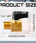 Brass mini air compressor drain valve with black lever, 1/4 in NPT, side view.