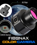 Nova200 Telescope Camera 1080P USB Astronomy Cam with 1.25 inch eyepiece and IR filter, showing CMOS sensor and lunar backdrop
