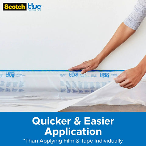 Paint Tape With Plastic Duo That Clings For Easy Positioning And No Residue Finish 48 Inch Wide Masking Film Unfolds From A 30 Yard Roll