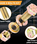 1004 Piece Beefy Grade 8 Nuts And Bolts Kit With SAE Sizes showing bolt, washer, and nut assembly with zinc finish
