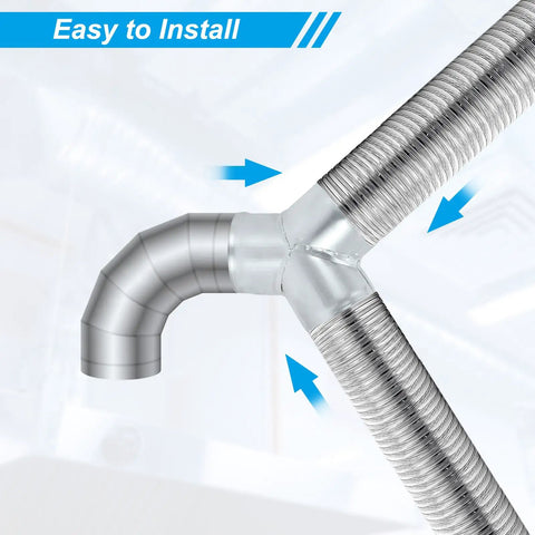 Three Way Duct Splitter Connector For HVAC And Dryer Systems, 6 Inch To 5 Inch Galvanized Steel T Shape Vent Duct Hose Adapter
