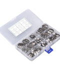 80 Piece Stainless Steel Hose Clamp Kit With Pliers Nine Size Assortment in storage box for automotive and DIY repairs