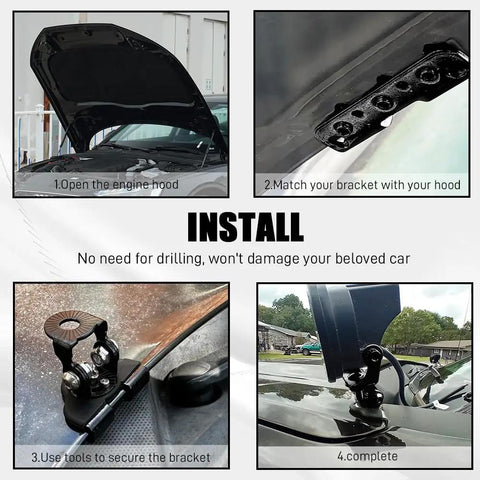 Installation of Off Road Hood Light Mount Bracket 2 Pack With Adjustable Pillar Light Bar Clip on car engine hood