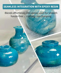 Top Shelf Teal Mica Powder For Epoxy Resin And Nail Polish Dope Pearlescent Pigment For Soap Candle DIY Crafts shown in blended resin vases.