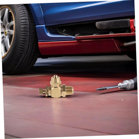 Air Regulator Valve For Precise Flow Control Up To 8mm Push In Tube Fitting Brass With One Quarter Inch Npt Male Thread Ideal For Automotive Door Pump And Pneumatic Systems on floor near car