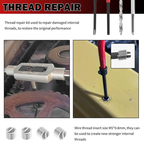 Pro Grade M5x0.8 Stainless Steel Thread Repair Kit DIY Rethreading Tool with twist drill for internal thread repair in machinery