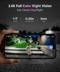 Smartphone displaying night vision footage from Solar Wireless Security Camera Kit for outdoor home surveillance in 2.5K clarity.