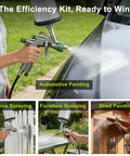 Professional Grade Lvlp Air Spray Gun Kit Featuring Precision Adjustable Tips And Constant Pressure Valve Plus Ten Heavy Duty Cups For No Fuss Auto Body Home Fence Varnish Coating Jobs That Hit Hella Smooth in use for automotive and fence painting.