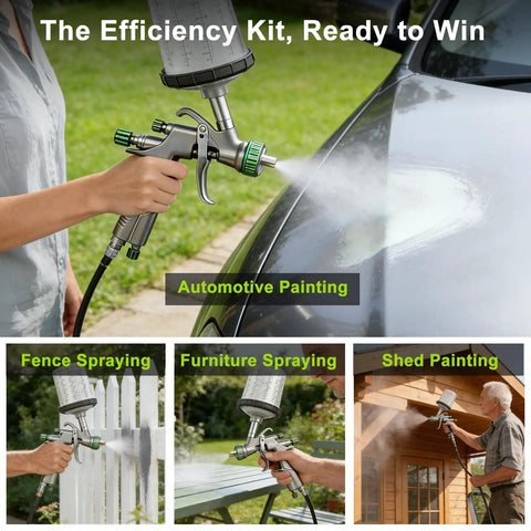 Professional Grade Lvlp Air Spray Gun Kit Featuring Precision Adjustable Tips And Constant Pressure Valve Plus Ten Heavy Duty Cups For No Fuss Auto Body Home Fence Varnish Coating Jobs That Hit Hella Smooth in use for automotive and fence painting.
