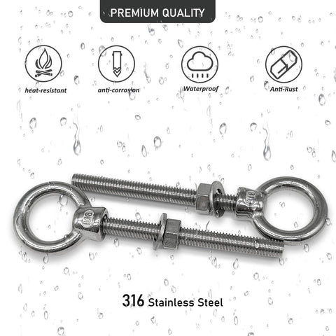 Heavy Duty Eyebolts Pack Of 5 5/16 Inch By 3-1/8 Inch Threaded Shoulder Lifting Rings With Nuts And Washers In 316 Stainless Steel Marine Grade