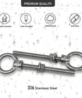 Two Pack Heavy Duty Eyebolts One Half Inch By Five And One Eighth Inch With Nuts And Washers 316 Stainless Marine Grade