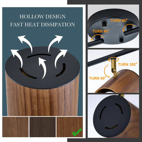 Modern 4 Light Track Lighting Kit With Dope Matte Black Finish And Natural Wood Lampshades Flexible 350 Degree Rotatable Heads Ceiling Light Fixture For Kitchen Hallway And Living Room Industrial Style Illumination