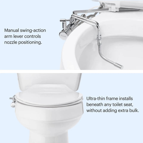 Side Mounted Manual Bidet Attachment With Adjustable Sprayer And Water Pressure, Chrome Finish, Dual Temperature Controls, Slim Profile, No Fuss Install, XL Size For Toilet Seats