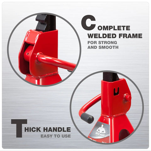 Red low-profile 2-ton jack stands set (2-pack) with thick handle and welded frame