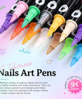 24 Colors Dual Ended Nail Art Pens Set with colorful tips displayed on a gradient background