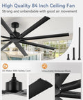 Massive 84 Inch Industrial Ceiling Fan With DC Motor, 8 Reversible Aluminum Blades, 3 Downrods, 6 Speed Remote installed