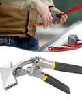 All In One Sheet Metal Bending Pliers With Straight Or Elbow Handles And Non Slip Grip, tool on table in workshop setting