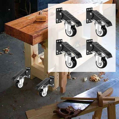 Smooth As Silk Retractable Workbench Casters 4 Pack Heavy Duty Swivel Wheels With Foot Step Up Pedal Solid Iron Core for garage table