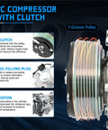 High Output Ac Compressor With Clutch 4920Ac Fits Acura Rdx 2007 To 2012 Honda Civic 2012 To 2015 Crv 2007 To 2014 7 Groove Pulley design with oil plug and piston details.