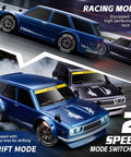 One Twenty Fourth Scale RC Drift Car With Four Wheel Drive Dual Speed Up To Twenty Kilometers Per Hour LED Lights Extra Drifting Tires