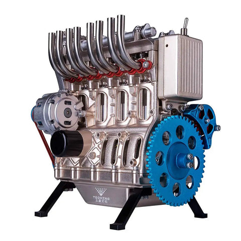 Metal 4-Cylinder Engine Model Kit For Adults And Teens, 325+ Precision Parts, DIY Mechanical Build With Realistic Movement, 4+ Hours Assembly, STEM Project For Car Junkies And Hobbyists on stand