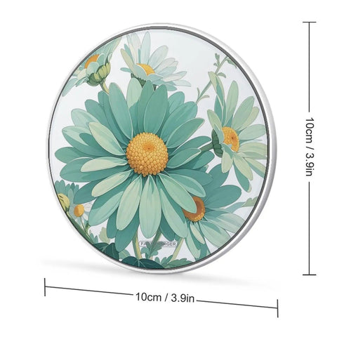 Mint Green Watercolor Daisy Wireless Charger Pad With 10W Fast Charging Portable Qi Charger Pad For iPhone Android Slim Lightweight Pad