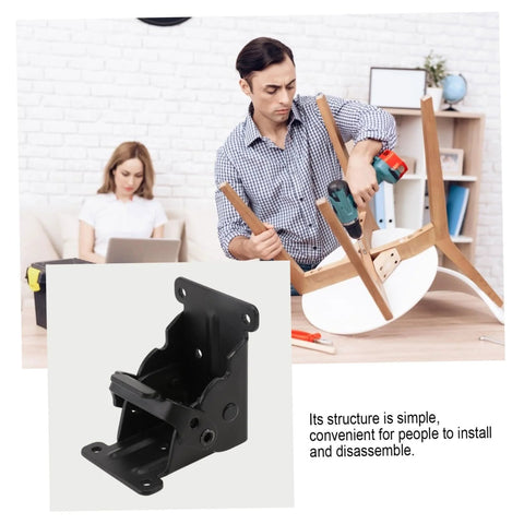 Man using drill for folding table hinge replacement kit in home setup