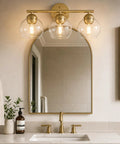3-Light Gold Bathroom Vanity Light Fixture Over Mirror With Globe Clear Glass Shades, Dope Gold Finish Bath Lighting For Over Sink