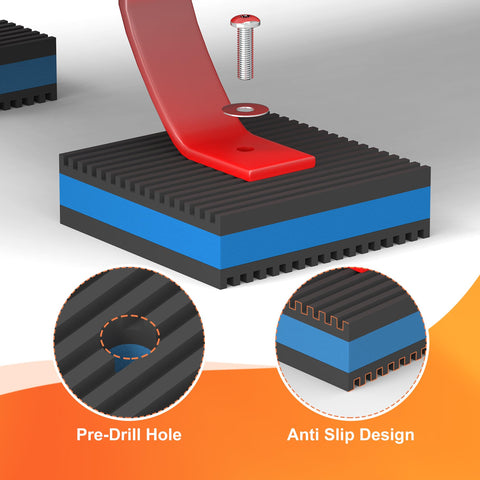 Heavy Duty Rubber Anti-Vibration Pad Kit 4x4 Inch with Blue EVA Center Isolation Pad featuring pre-drilled hole and anti-slip design.