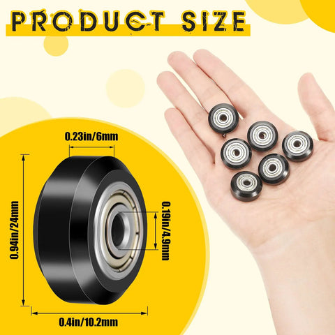 16 Piece POM Pulley Wheel Set For 3D Printers With 625zz Plastic V Slot Bearings And Linear Bearings Compatible With Creality CR10 Ender 3 Anet A8 Printers Black, 24mm wheel size shown in hand