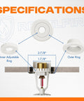 Replacement Outer Trim Ring for Recessed Fire Sprinkler Escutcheon Featuring 1-7/8 Inch Inner Opening and Spacious 2-15/16 Inch Outside Diameter in Crisp White Color 4 Pack Set to Fix Up Any Messy Ceiling Situation Smoothly indicating specifications with a visual guide.