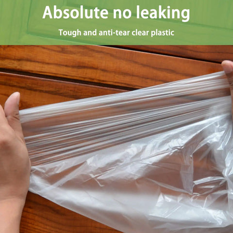Hands stretching 9x12 Feet Disposable Painter Drop Cloths With Gloves, Waterproof Anti Dust Clear Tarp, showing tear resistance