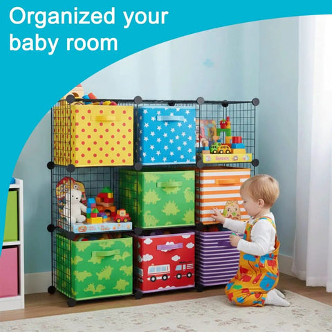 Wire Cube Storage Organizer Set Of 4 with colorful bins in a child's room