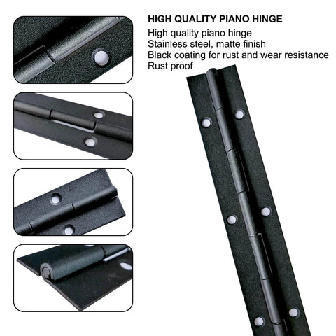 Two Pack 12 Inch Piano Hinges In Stainless Steel Black Heavy Duty For Doors Cabinets Woodworking And Marine Applications