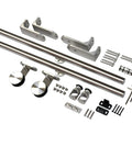 Beefy 6 Foot Ceiling Mount Sliding Barn Door Hardware Kit With Top Mount Rollers In Brushed Stainless Steel 304 Rail parts displayed
