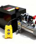 ParnicoTech 6 Quart Hydraulic Power Unit, 12V DC Single Acting Pump, 3200 PSI Relief with steel metal reservoir and control panel.