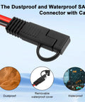 Beefy Heavy Duty 10 AWG SAE to Solar Panel Connector Cable with waterproof and dustproof cover visible
