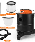 Heavy Duty Ash Vacuum For Pellet Stoves With Blower Function, 3.3 Gallon Corded Vacuum Cleaner, showing parts and accessories