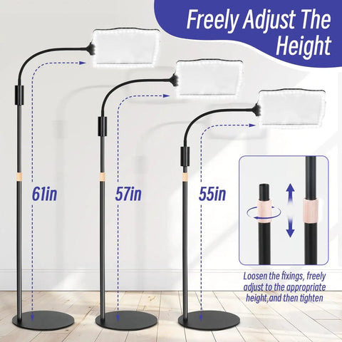 Big Floor Magnifying Glass With Light And Stand 48 LED Lighted Adjustable Height Floor Magnifier Lamp at different heights