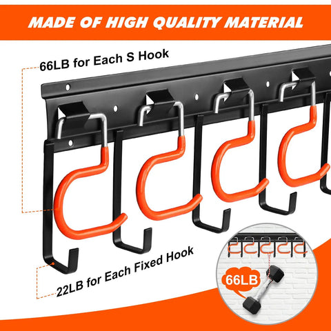 68 Inch All Metal Garden Tool Organizer System Adjustable Wall Mount Garage Organizer With Heavy Duty Hooks shown in use