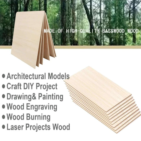 18-pack basswood sheets for crafts, unfinished light wood, 5x7x1/16 in, bundled for laser cutting and modeling