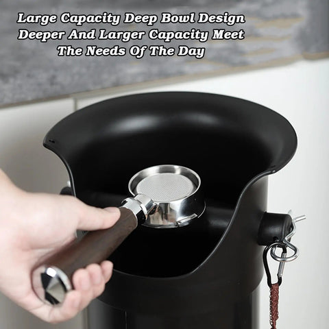 Ridiculously Slick Vertical Espresso Knock Box For Coffee Pucks And Grounds, Spill Safe Design, large capacity deep bowl design.