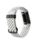 Charge 3 SE Fitness Tracker with Graphite White Silicone Band, showing sensor side, bundle includes small and large bands.