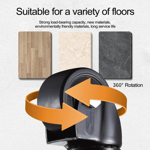 Sets Of 4 Bulletproof 3 Inch Swivel Caster Wheels With Secure Brakes Heavy Duty Polypropylene Ball Casters showing 360° rotation on various floors.